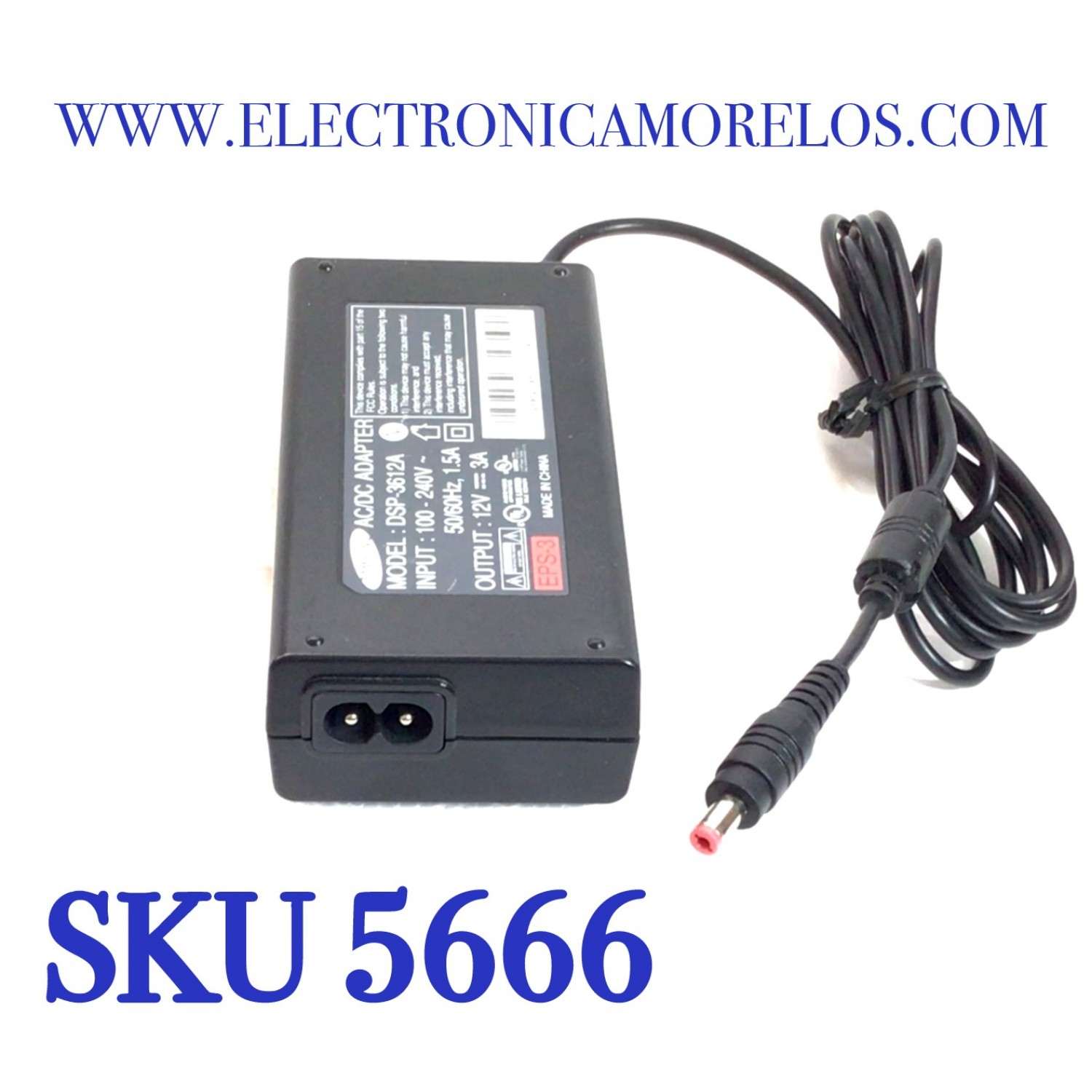 CARGADOR / ADAPTADOR DE FUENTE DE ALIMENTACION SAMSUNG AC/DC / NUMERO DE PARTE DSP-3612A / ENTRADA VCA 100-240V~ 50/60HZ, 1.5A / SALIDA VCD 12V 3A  / EPS-3 / MODELO DSP-3612A
